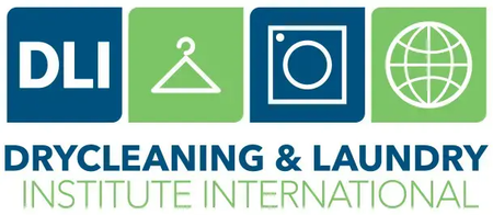 Drycleaning & Laundry Institute International logo with icons of a hanger, washing machine, and globe in green and blue.